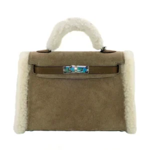 Hermes Mini Kelly Teddy Gris Caillou Etoupe B Stamp